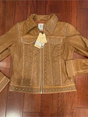 Scotch & Soda Tan Leather Studded Jacket